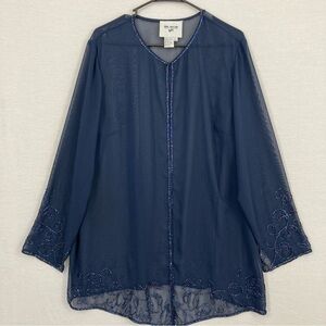 Nina Massini Navy Sheer Embellished Evening Top XL